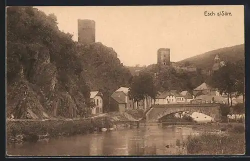 AK Esch s. Sûre, Flusspartie mit Festung