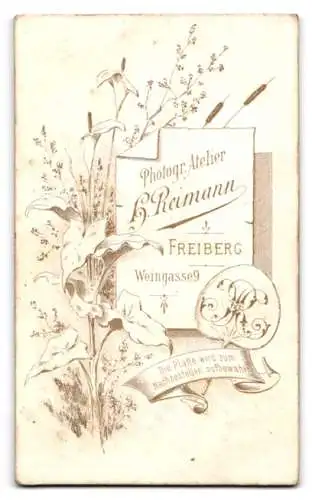 Fotografie H. Reimann, Freiberg, Weingasse 9, Dame mit elegantem Fächer in feiner Kleidung