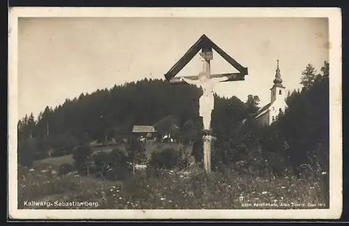 AK Kallwang, Sebastianiberg mit Flurkreuz