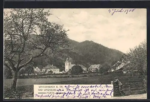 AK Weissenbach an der Triesting, Furth, Ortspartie mit Kirche