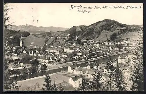 AK Bruck an der Mur, Teilansicht mit Schlossberg