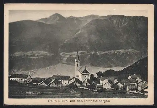 AK Reith i. Tirol, Teilansicht mit Kirche und den Innthalerbergen