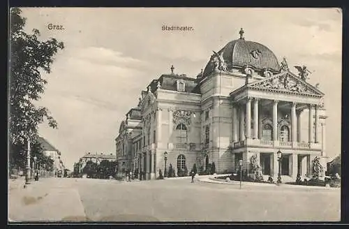 AK Graz, Stadttheater mit Strassenpartie