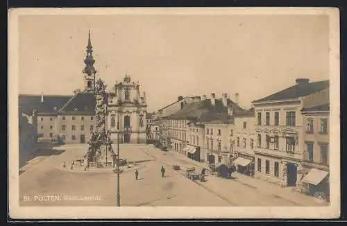 AK St. Pölten, Rathausplatz mit Denkmal