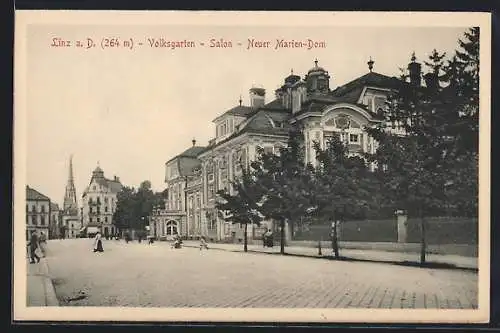 AK Linz a. D., Volksgarten, Salon, Neuer Marien-Dom