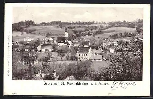 AK St. Marienkirchen a. d. Polsenz, Ortsansicht mit der Kirche