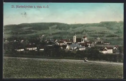 AK St. Marienkirchen b. Wels, Gesamtansicht vom Feld aus