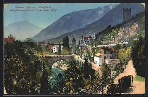 AK Meran /Süd-Tirol, Gilfpromenade mit steinernem Steg