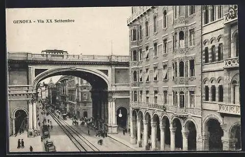 AK Genova / Genua, Via XX Settembre, Ortspartie mit Strassenbahn