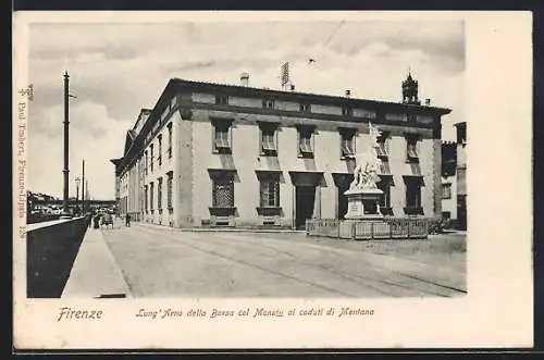 AK Firenze, Lung` Arno della Borsa col Monuto ai caduti di Mentana