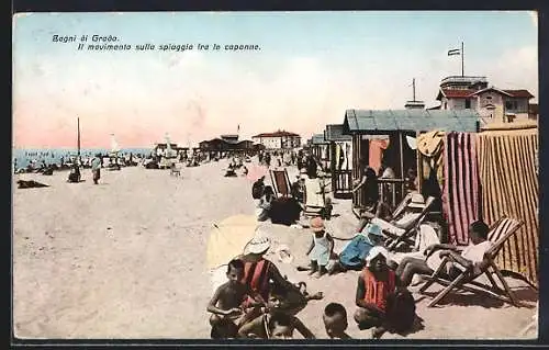 AK Grado, Bagni di Grado, Il movimento sulla spiaggia fra le capanne