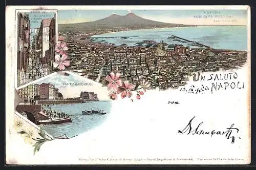 Lithographie Napoli, Panorama preso da San Martino, Vicolo del Pallonetto a Santa Lucia