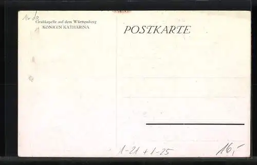 Künstler-AK Grabkapelle auf dem Württemberg, Königin Katharina von Russland