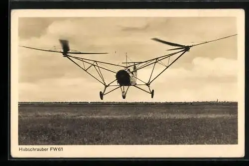 AK Hubschrauber Focke Wolf FW 61 über einem Feld