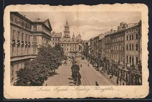 AK Lemberg, Sicht über den Ringplatz, Strassenbahn