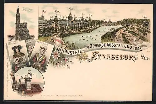 Lithographie Strassburg i. Els., Industrie- und Gewerbe-Ausstellung 1895, Münster, Ausstellungsgelände