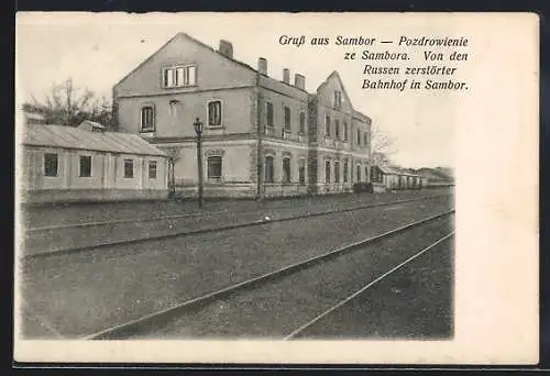 AK Sambor, Von den Russen zerstörter Bahnhof