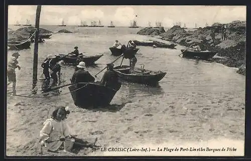 AK Le Croisic, La Plage de Port-Lin et les Barques de Peche