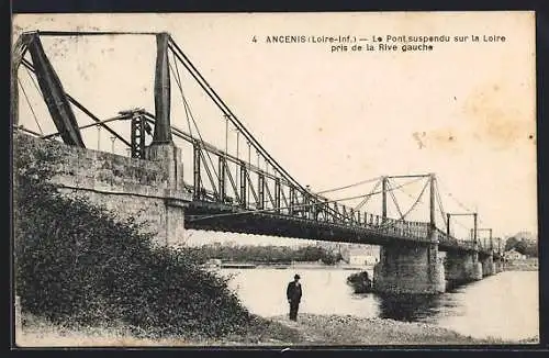 AK Ancenis, Le Pont suspendu sur la Loire pris de la Rive gauche