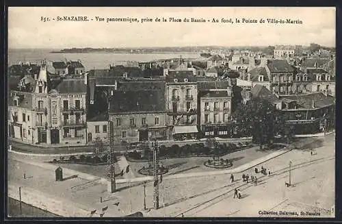 AK St-Nazaire, Vue panoramique, pirse de la Place du Bassin, Au fond, la Pointe de Ville-ès-Martin