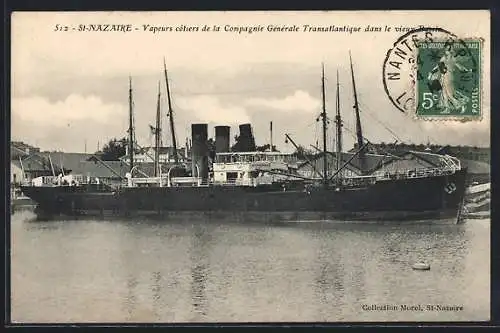 AK St-Nazaire, Vapeurs cetiers de la Compagnie Générale Transantlantique dans le vieux Bassin, Hafen