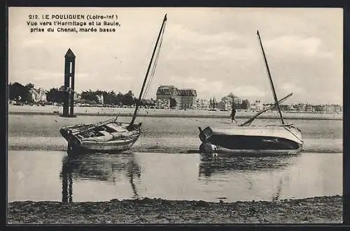 AK Le Pouliguen /Loire-Inf., Vue vers l`Hermitage et la Baule, prise du Chenal, marée basse