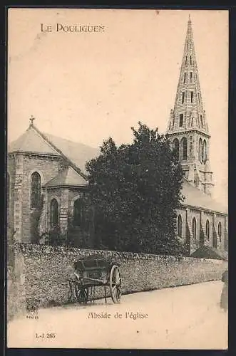 AK Le Pouliguen, l`abside de l`église derrière le mur de pierres