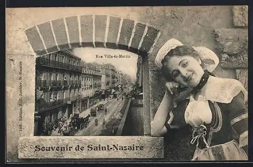 AK Saint-Nazaire, Rue Ville-ès-Martin, Strassenpartie, Passepartout