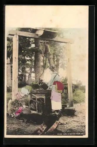 AK Junge Japanerinnen holen Wasser am Brunnen