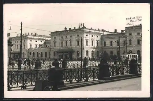 AK Krakau, Bahnhof mit Strassenbahn