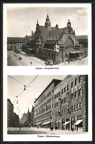 AK Essen, Hauptbahnhof und das Bädekerhaus