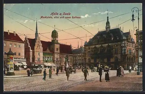 AK Halle / Saale, Marktplatz, Altes und neues Rathaus