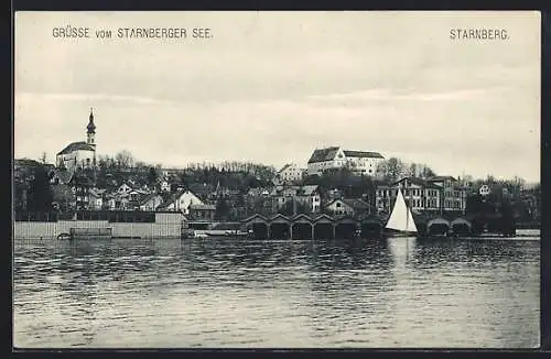 AK Starnberg /Starnberger See, Uferpartie mit Kirche