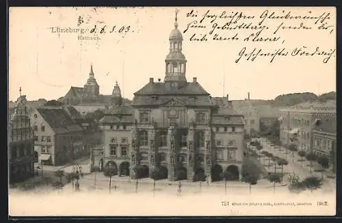 AK Lüneburg, Blick auf Rathaus mit Strassenpartie