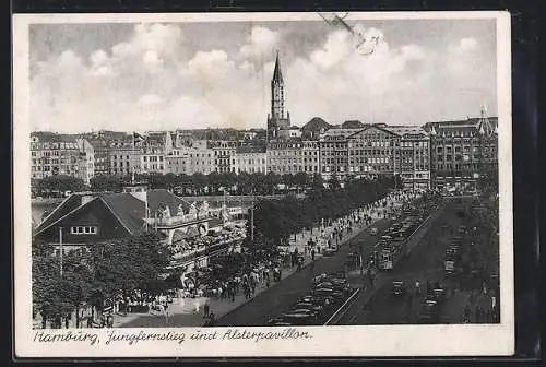 AK Hamburg-Neustadt, Jungfernstieg und Alsterpavillon