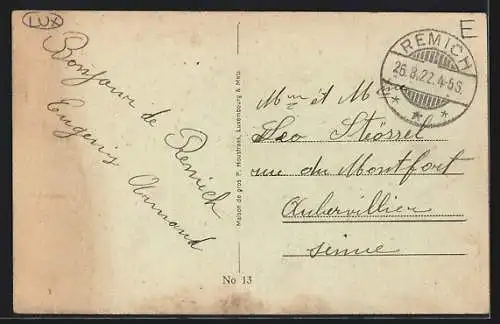 AK Remich, Moselpartie mit Brücke