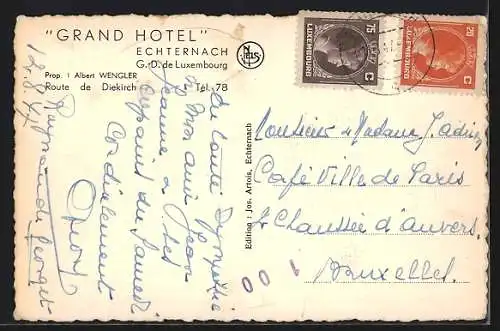 AK Echternach, Grand Hotel Albert Wengler, Route de Diekirch