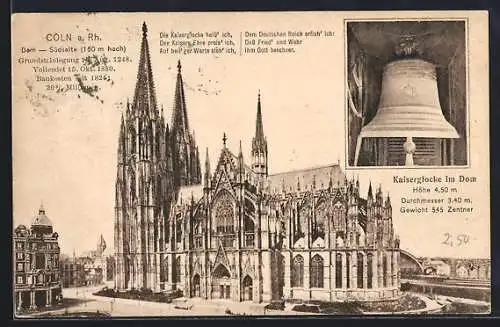 AK Köln, Dom (Südseite) und Kaiserglocke