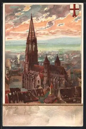 Künstler-AK Heinrich Kley: Freiburg, Totalansicht mit Münster