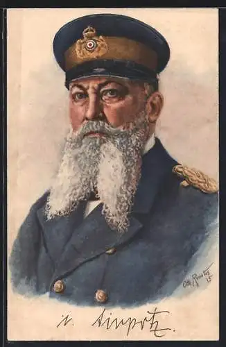 Künstler-AK Admiral von Tirpitz in Uniform mit Schirmmütze