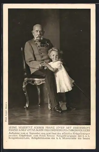 AK Seine Majestät Kaiser Franz Josef I. von Österreich mit Erzherzog Franz Josef Otto, Rotes Kreuz