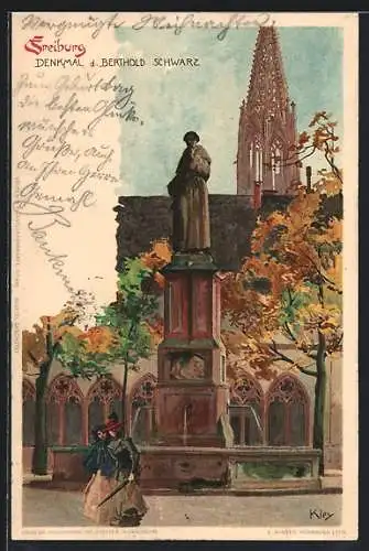 Künstler-AK Heinrich Kley: Freiburg, Denkmal d. Berthold Schwarz