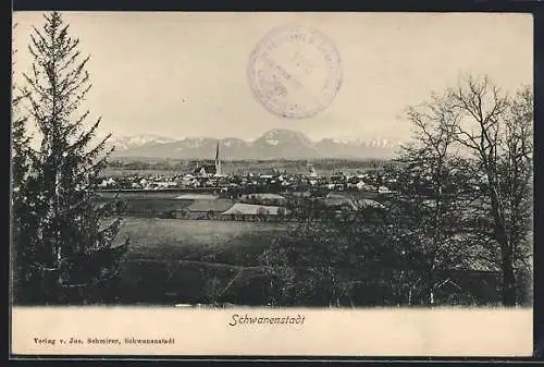 AK Schwanenstadt, Panorama mit Kirche