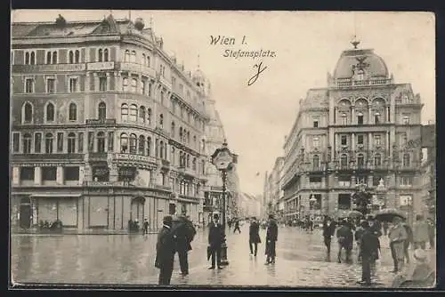 AK Wien, Stefansplatz bei Regenwetter