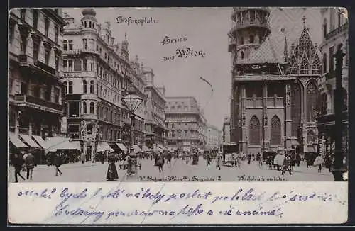 AK Wien, Stefansplatz mit Passanten