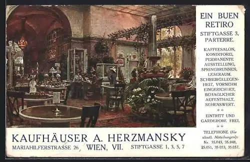 Künstler-AK Wien, Cafe-Konditorei A. Herzmansky, Stiftgasse 3, Parterre