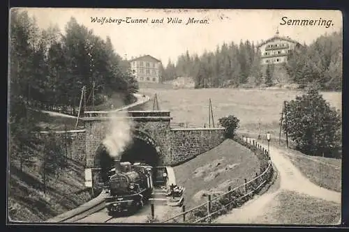 AK Semmering, Wolfsberg-Tunnel und Villa Meran