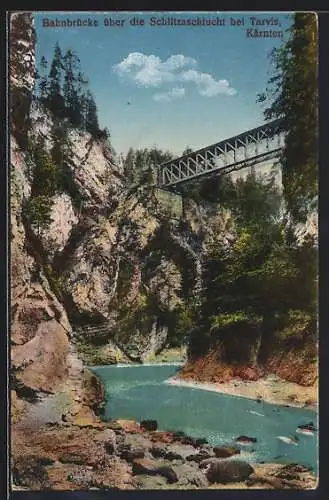 AK Tarvis /Kärnten, Bahnbrücke über die Schlitzaschlucht