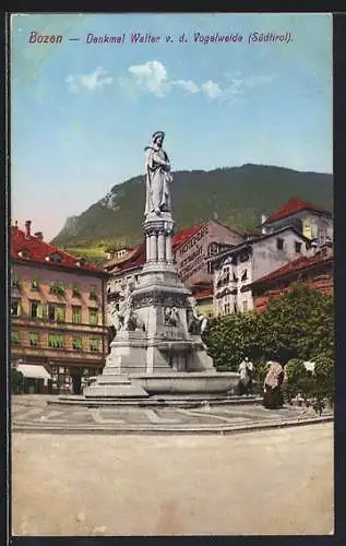 AK Bozen /Südtirol, Denkmal Walter v. d. Vogelweide