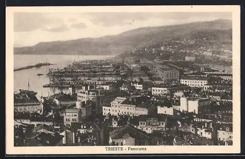 AK Trieste, Panorama mit Hafen aus der Vogelschau